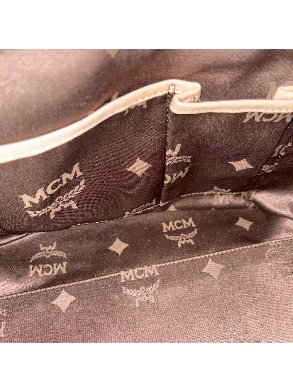 MCM Cream Satchel Bag with Monogram Design - Picture 16 of 16